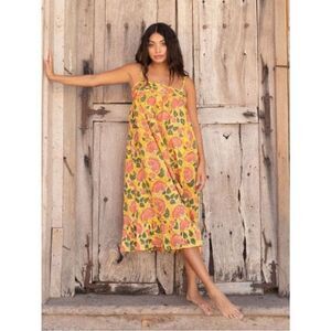 Yellow Floral Maxi Sundress with Pink Bloom Print
